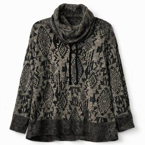 OneWorld Medium Boho Aztec Western Cowl Sweater Cozy Soft Knit Tribal Print